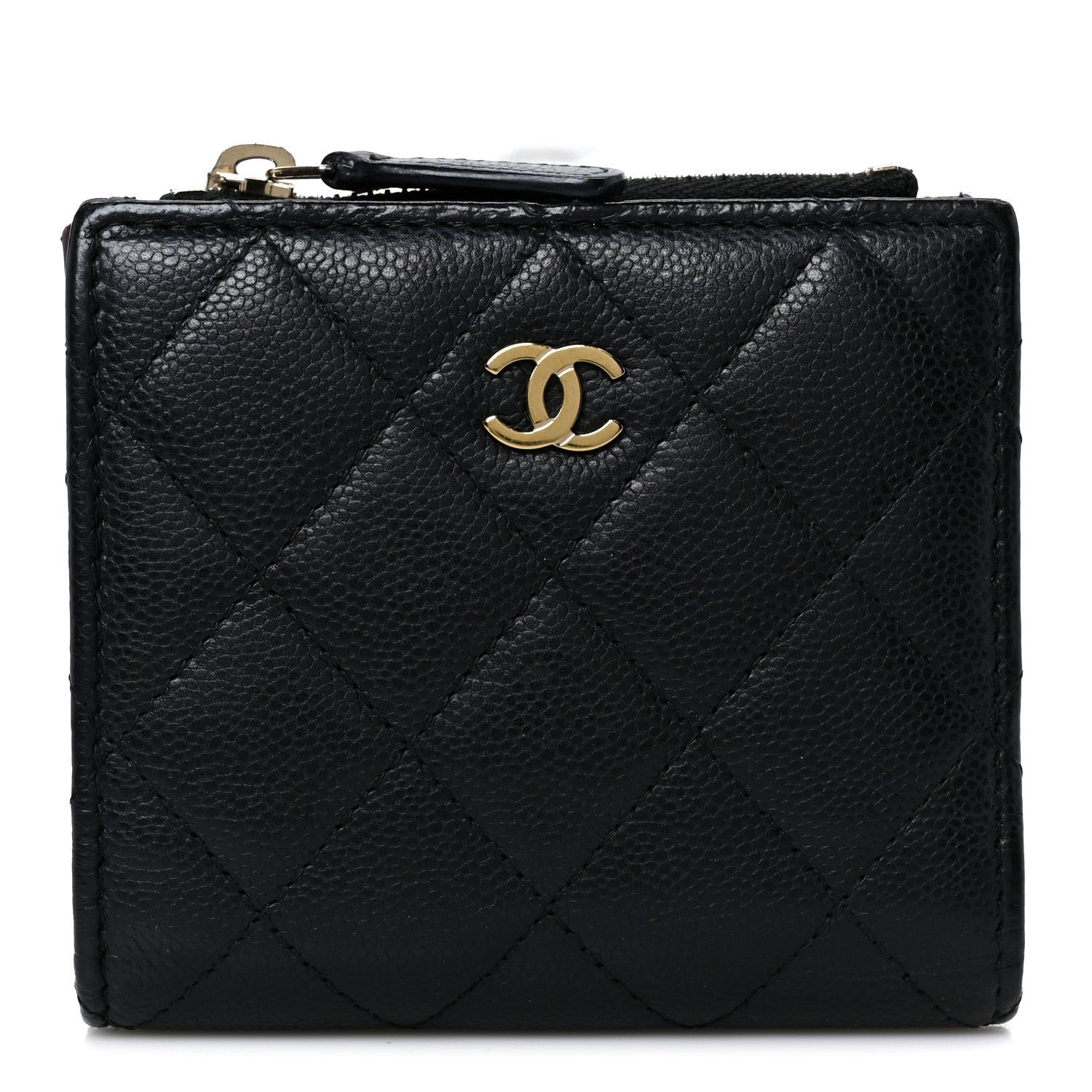 Chanel Caviar Quilted CC Zip Compact Wallet Black
