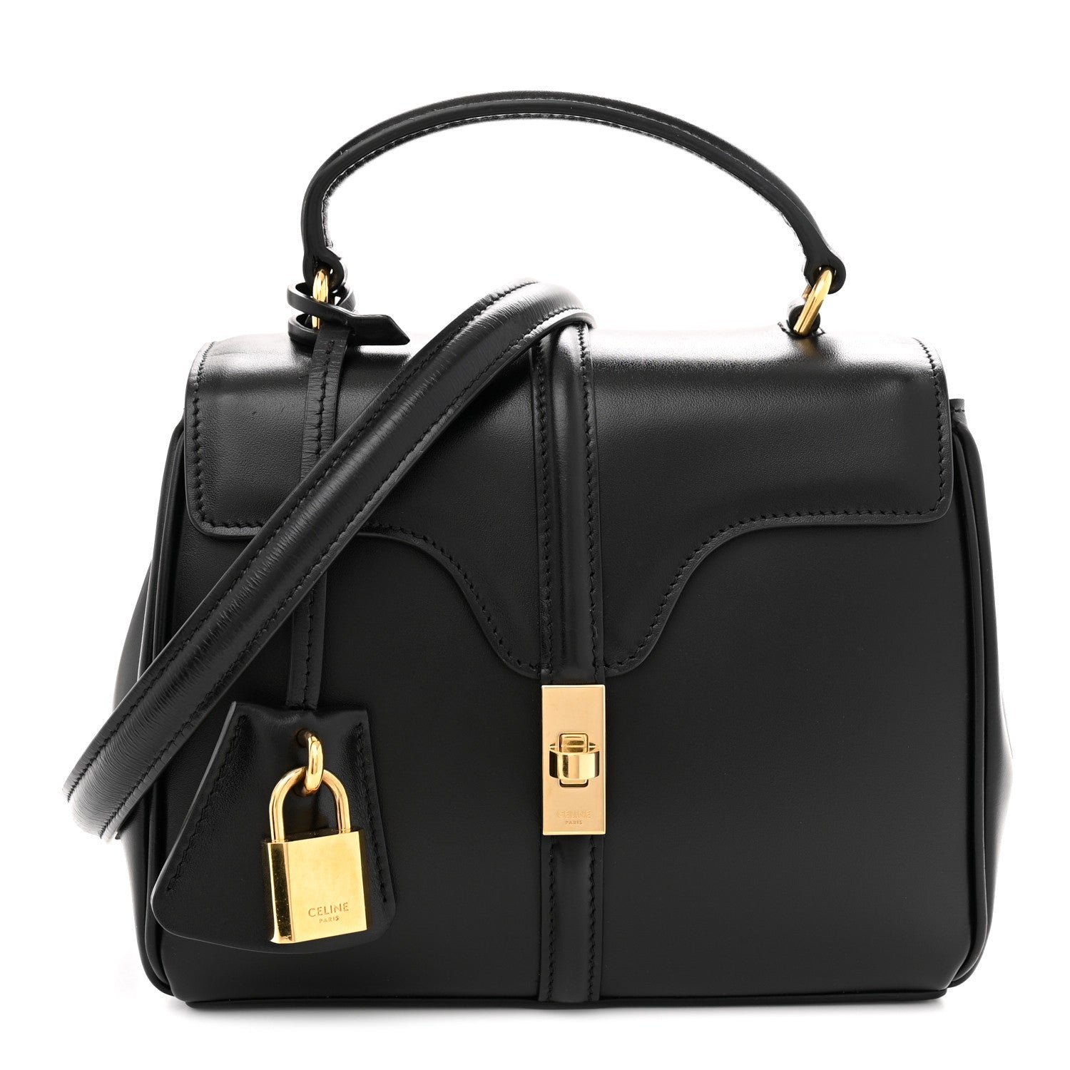 Celine Satinated Calfskin Small 16 Top Handle Bag Black