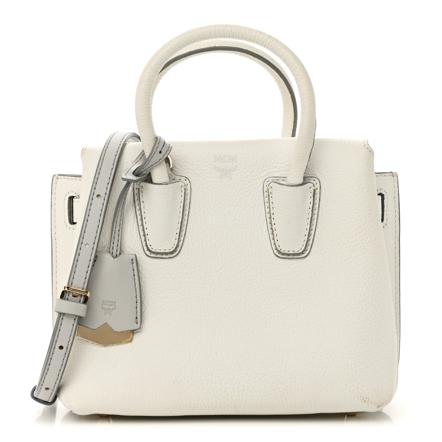 MCM Grained Calfskin Mini Milla Tote White Flake