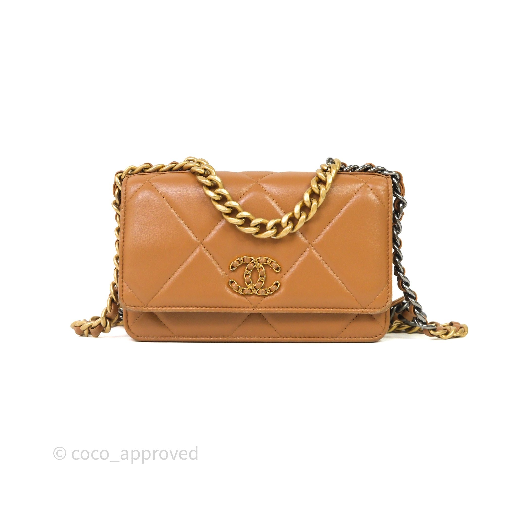 Chanel 19 Wallet on Chain WOC Dark Beige Caramel Lambskin Mixed Hardware