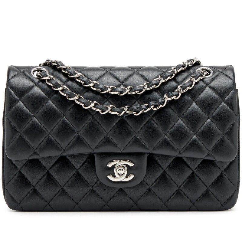 Black Quilted Lambskin Medium Classic Double Flap Bag Silver Hardware, 2023
