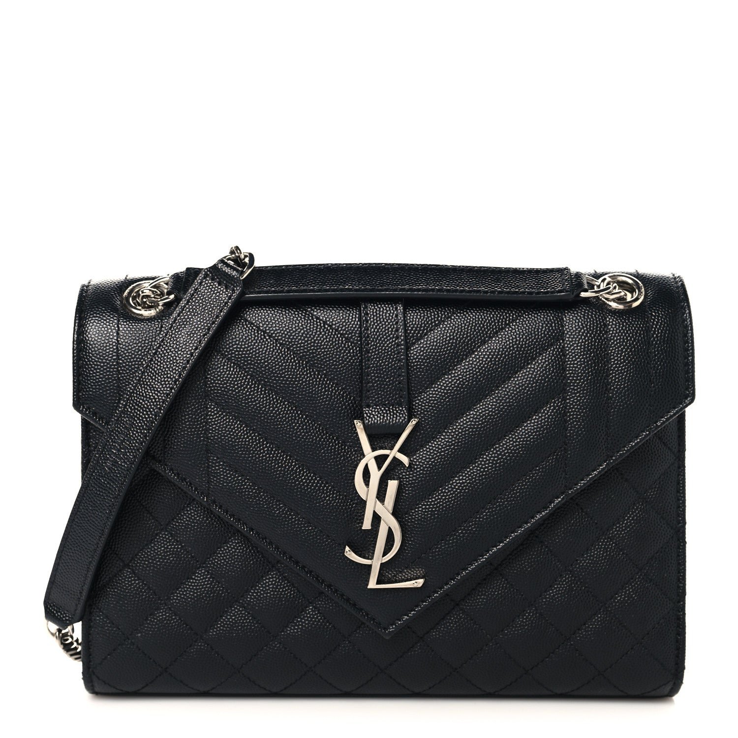 Saint Laurent Grain De Poudre Textured Mixed Matelasse Triquilt Medium Monogram Satchel Black