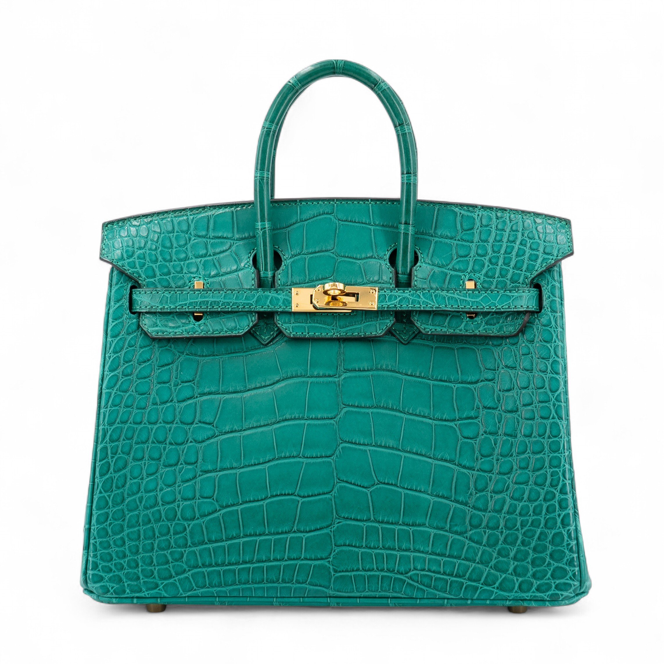 Hermes Excellent ( Rank SA ) HERMÈS Birkin 25 Malachite (Z6) Matte Alligator Gold hardware A (2017)