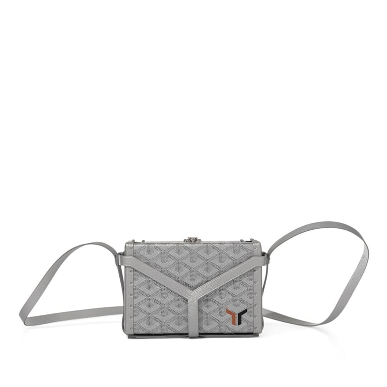 Goyard Silver Goyardine Canvas and Clamecy Cowhide Minaudiere Trunk Silver Hardware