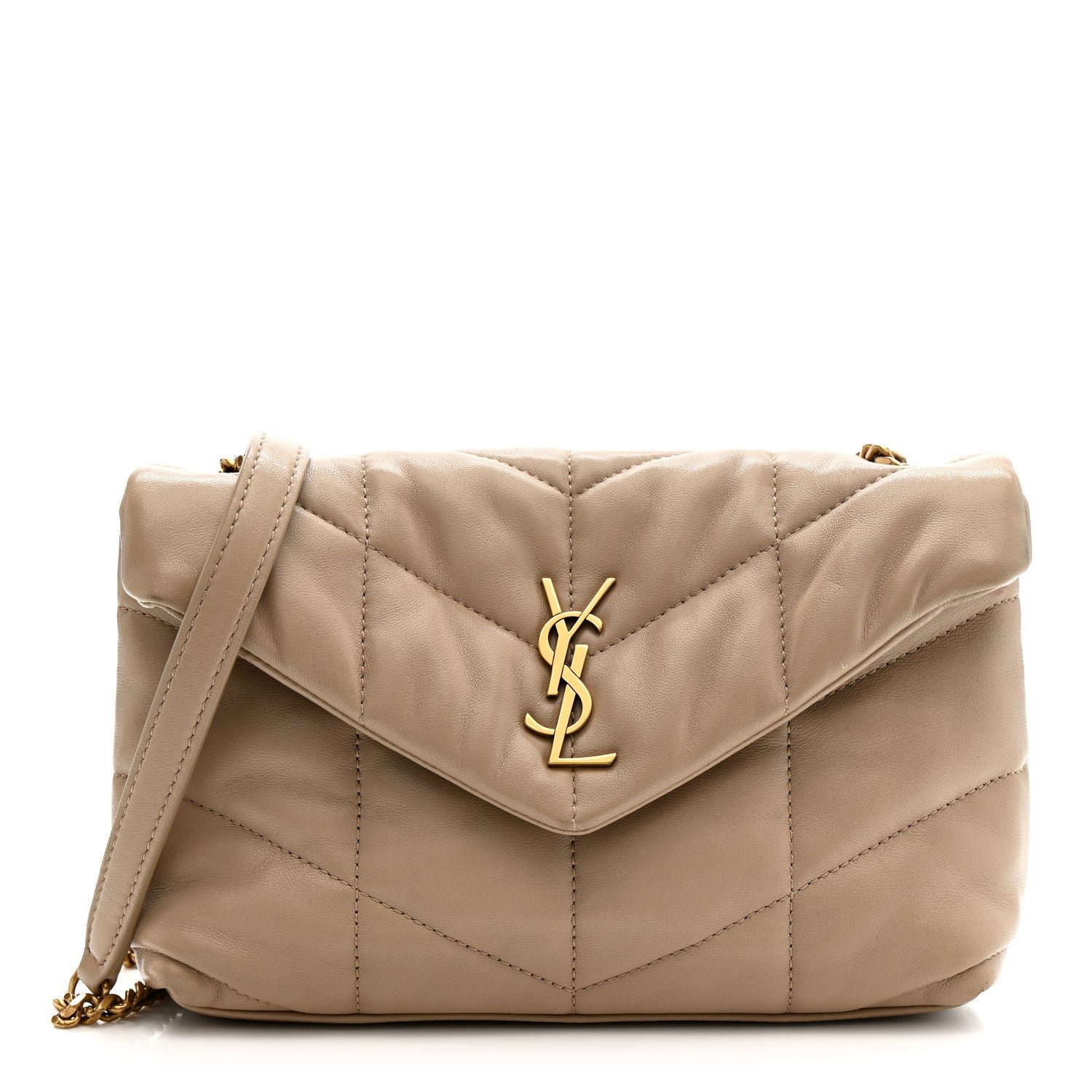 Saint Laurent Saint Laurent Lambskin Quilted Toy Loulou Puffer Monogram Chain Satchel Dark Beige