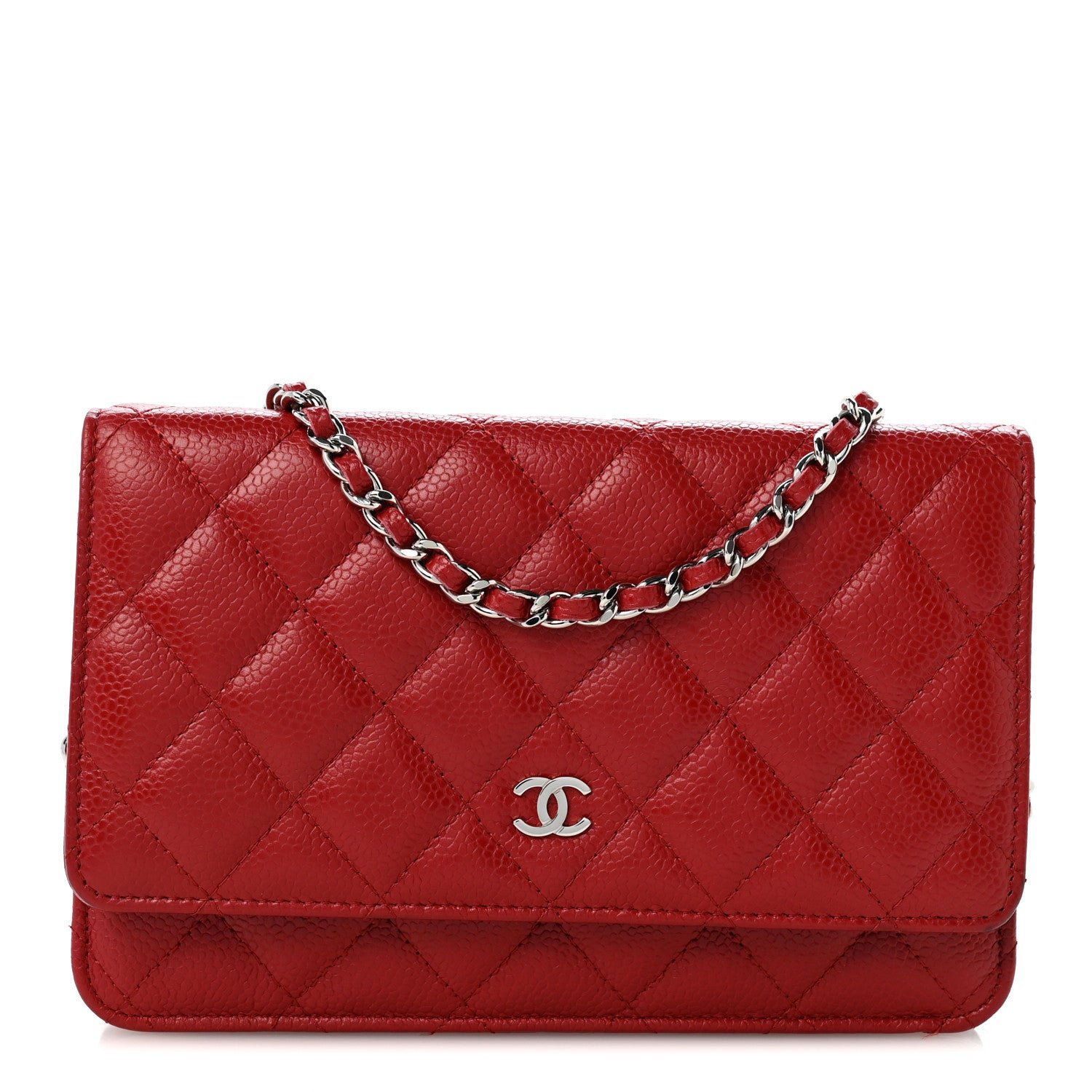 Chanel Caviar Quilted Wallet on Chain WOC Red