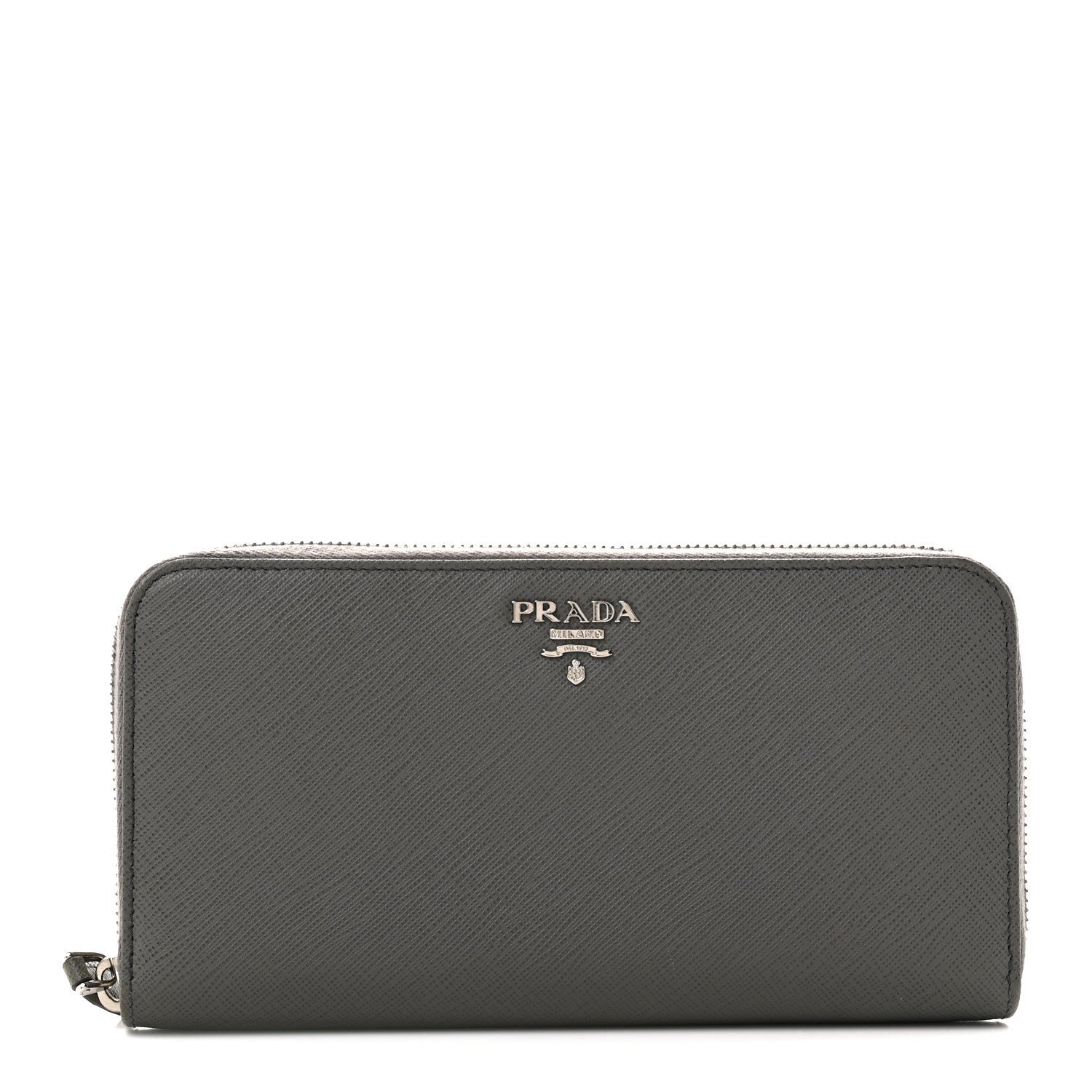 Prada Saffiano Metal Zip Around Wallet Grey