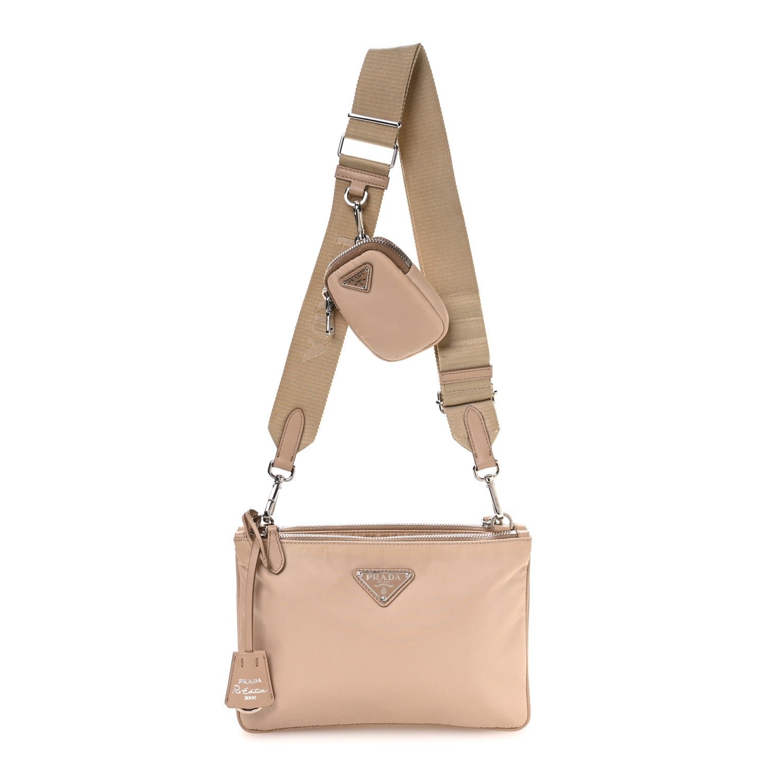 Prada Re-Nylon Saffiano Re-Edition 2000 Double Zip Crossbody Bag Cammeo