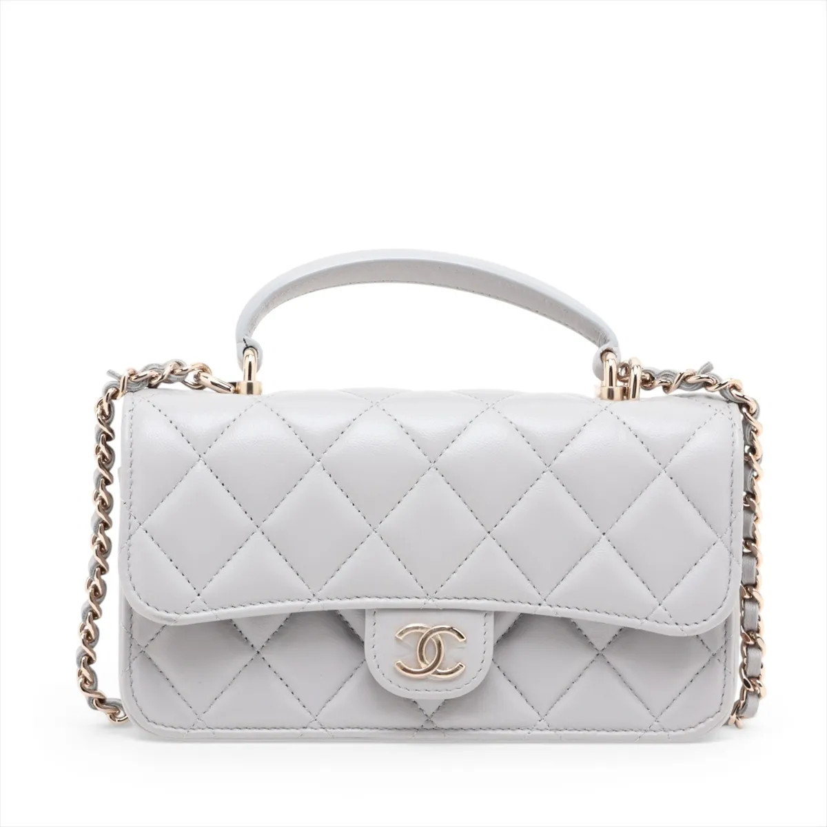 Chanel Matelasse Lambskin 2 Way Shoulder Bag Gray Gold Metal Fittings random ser