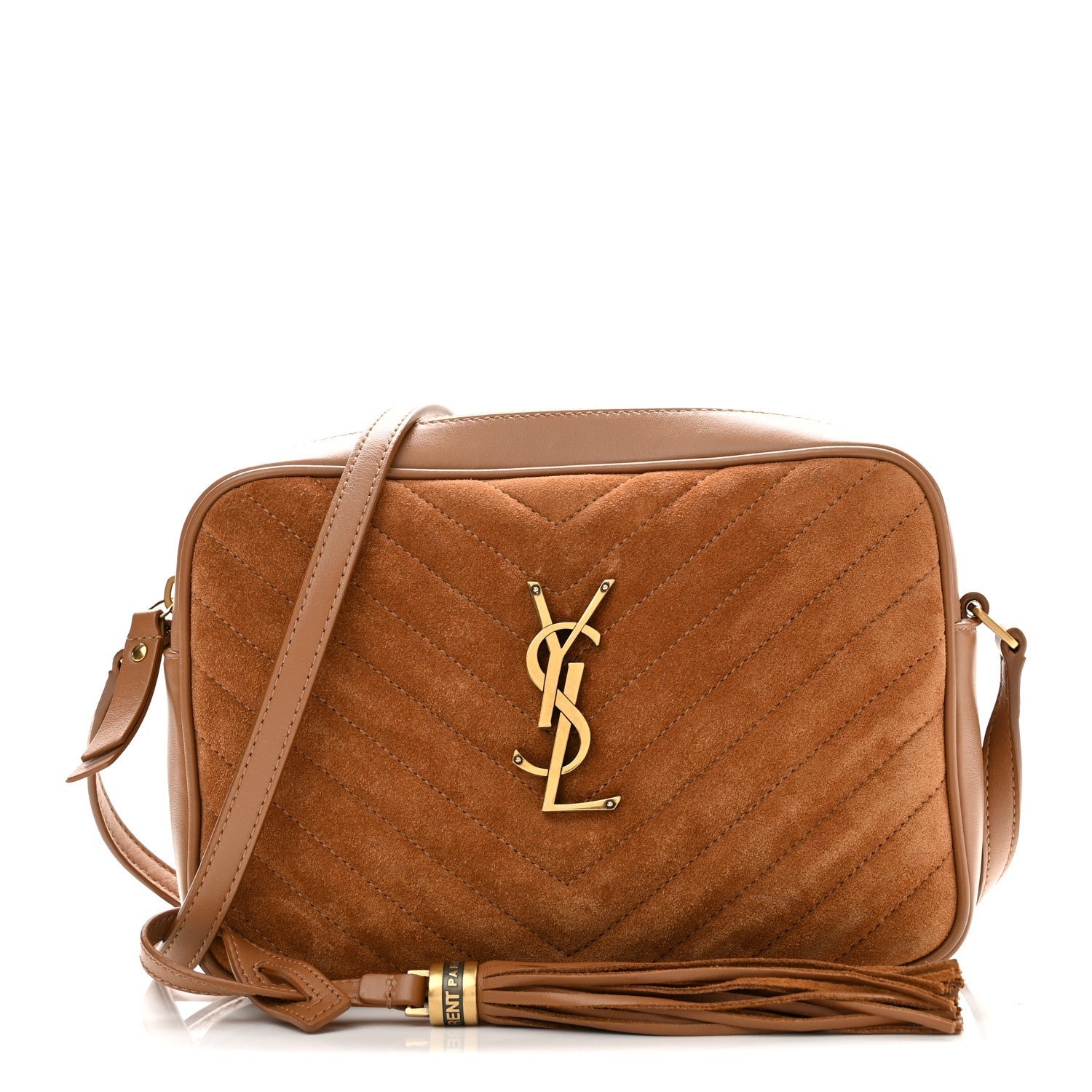 Saint Laurent Suede Matelasse Monogram Lou Camera Bag Cinnamon