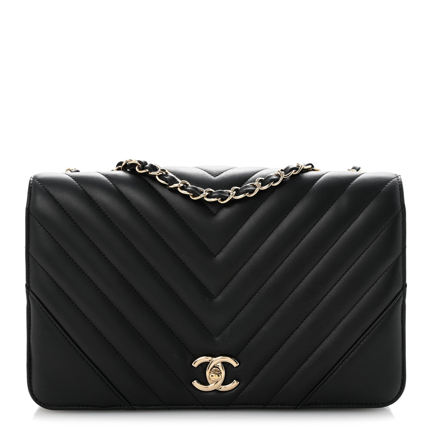 Chanel Calfskin Chevron Quilted Large Statement Flap Black