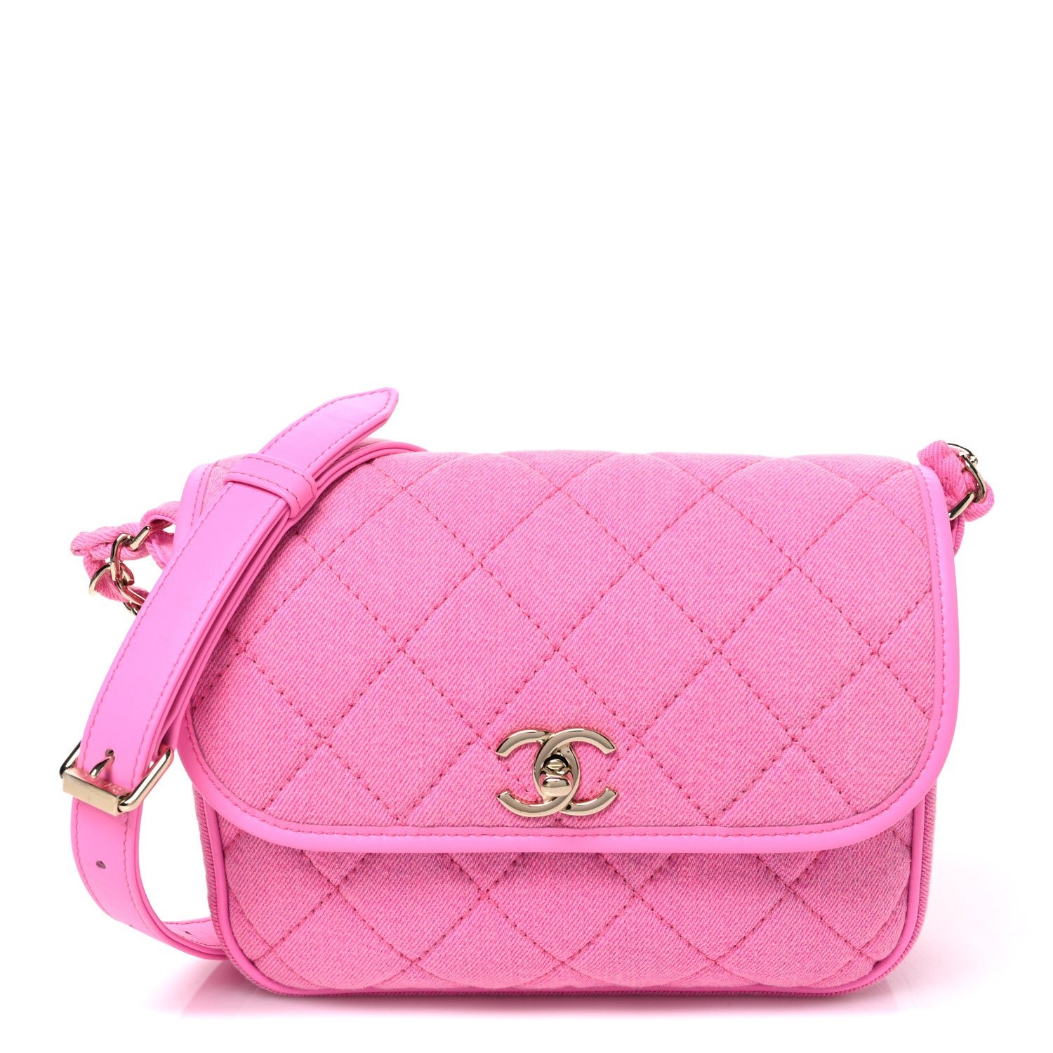 Denim Quilted Small Messenger Flap Neon Pink