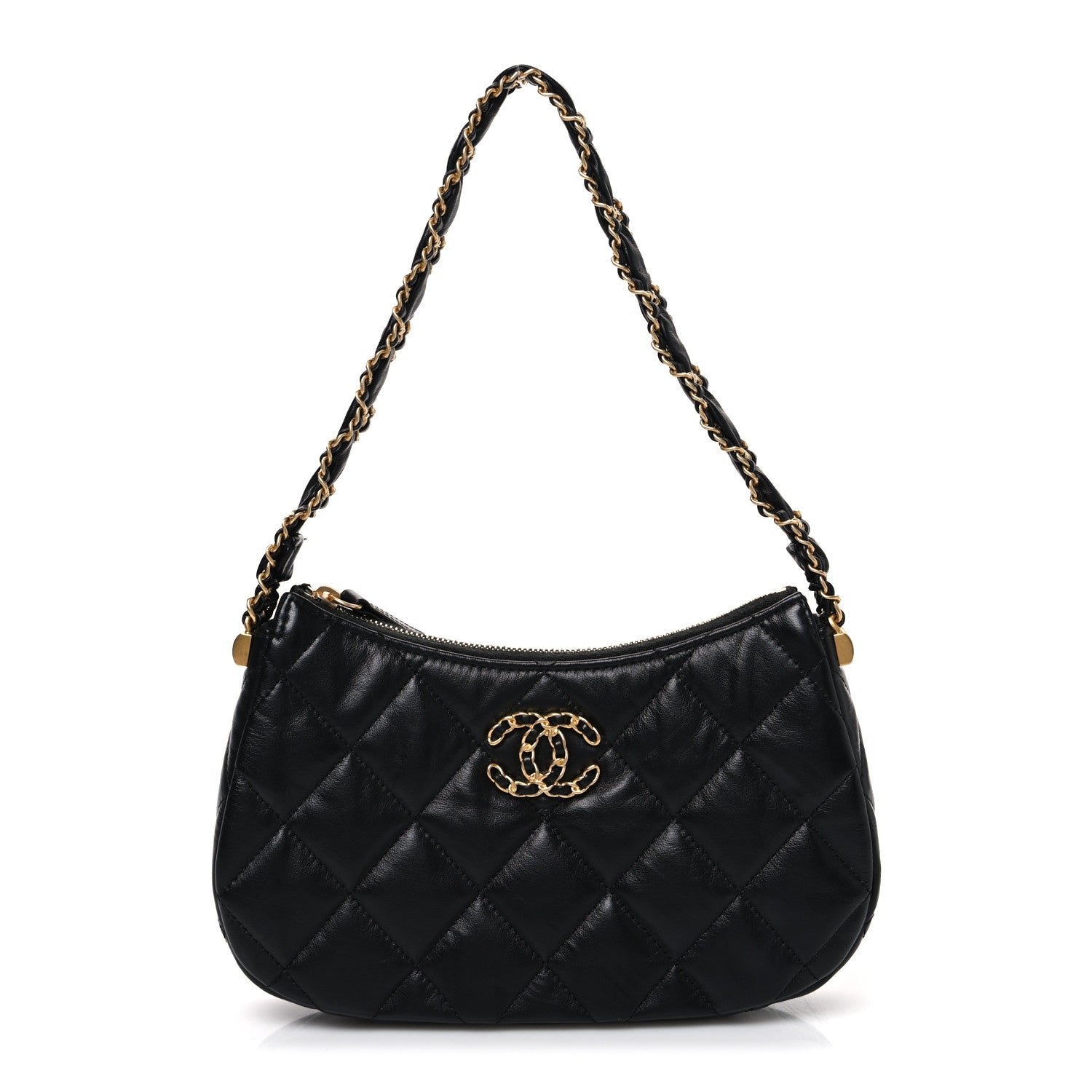 Chanel Crumpled Calfskin Quilted Braided CC Small Hobo Black