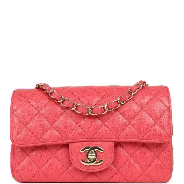 Chanel Pre-owned Chanel Mini Classic Rectangular Flap Bag Dark Pink Caviar Light Gold Hardware