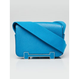 Hermes Blue Zanzibar Chevre Leather Palladium Plated Geta Crossbody Bag