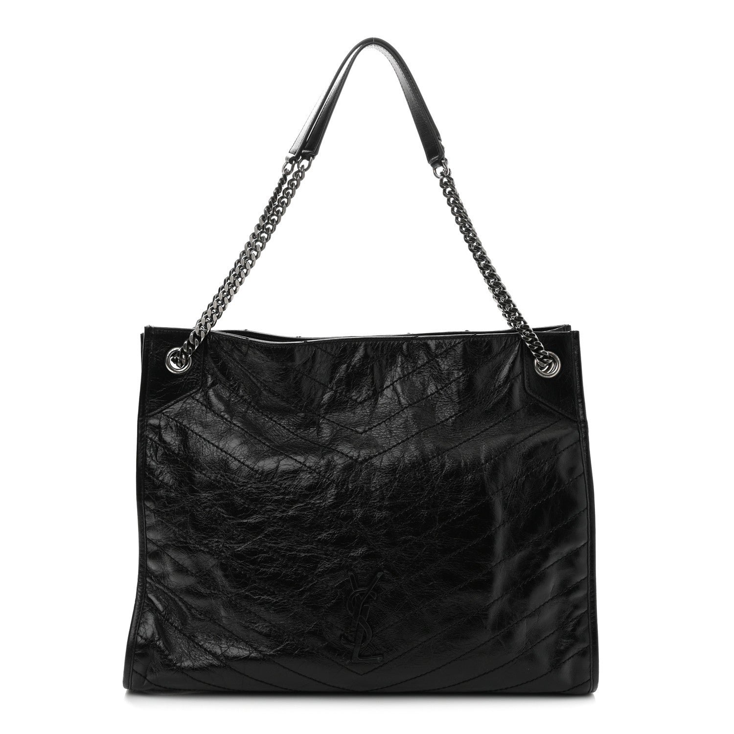 Saint Laurent Crinkled Calfskin Matelasse Monogram Large Niki Shopper Tote Black