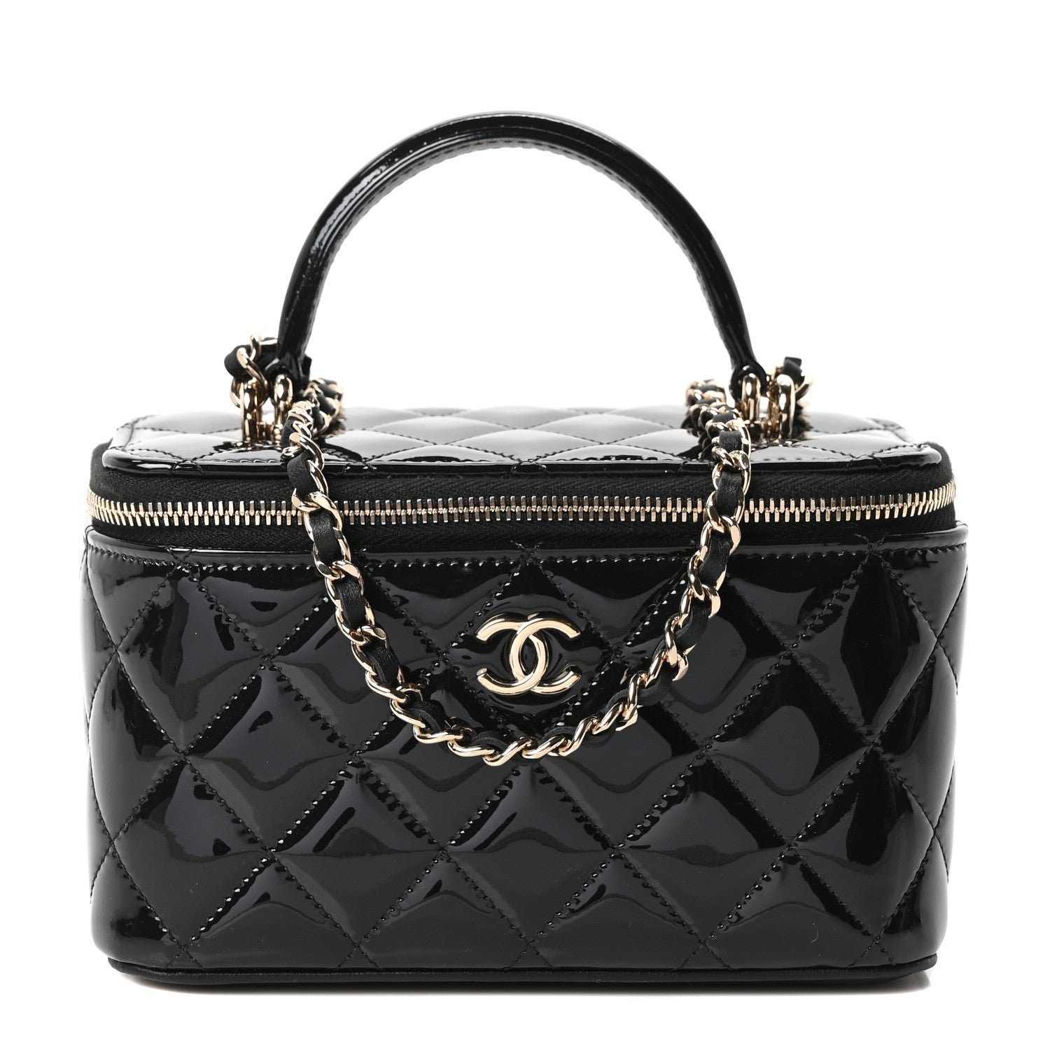 Chanel Patent Quilted Pick Me Up Vanity Case Black