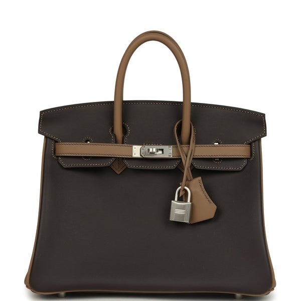 Hermes Hermes Special Order (HSS) Birkin 25 Ebene and Beige De Weimar Swift Brushed Palladium Hardware