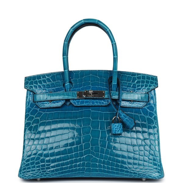 Hermes Pre-owned Hermes Birkin 30 Bleu Izmir Shiny Niloticus Crocodile Palladium Hardware