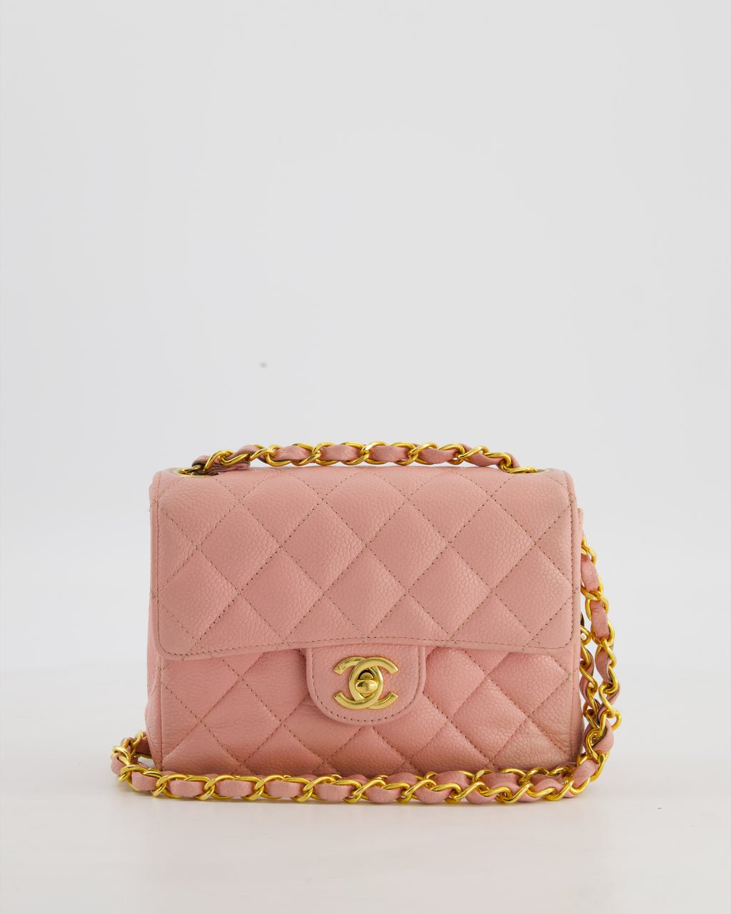 *HOT* Chanel Pink Mini Square Bag in Caviar Leather with 24K Gold Hardware