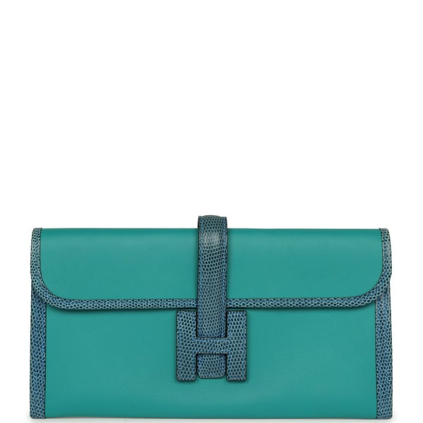 Pre-owned Hermes Jige Elan 29 Bleu Paon Swift, Mykonos Varanus Niloticus Lizard Touch