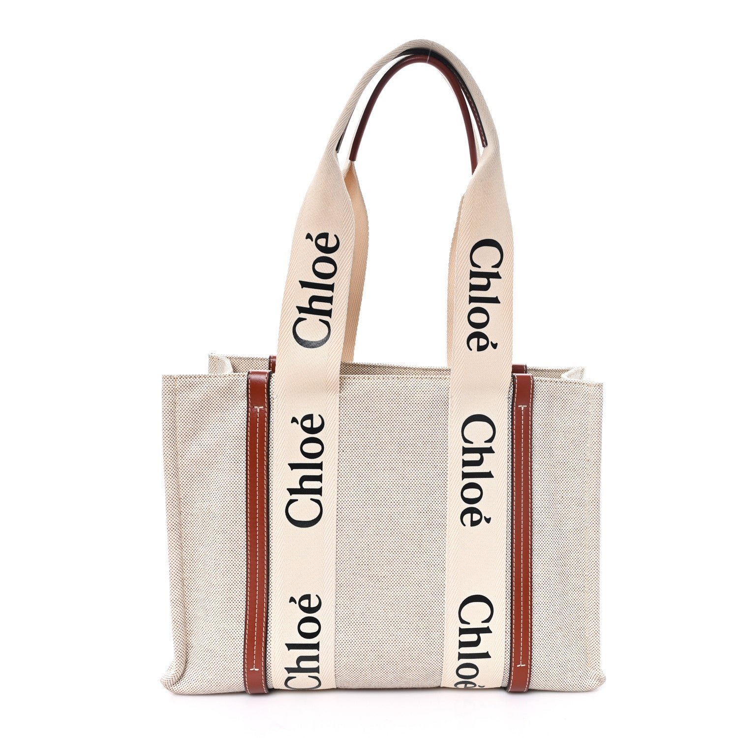 Cotton Calfskin Medium Woody Ribbon Tote White Brown