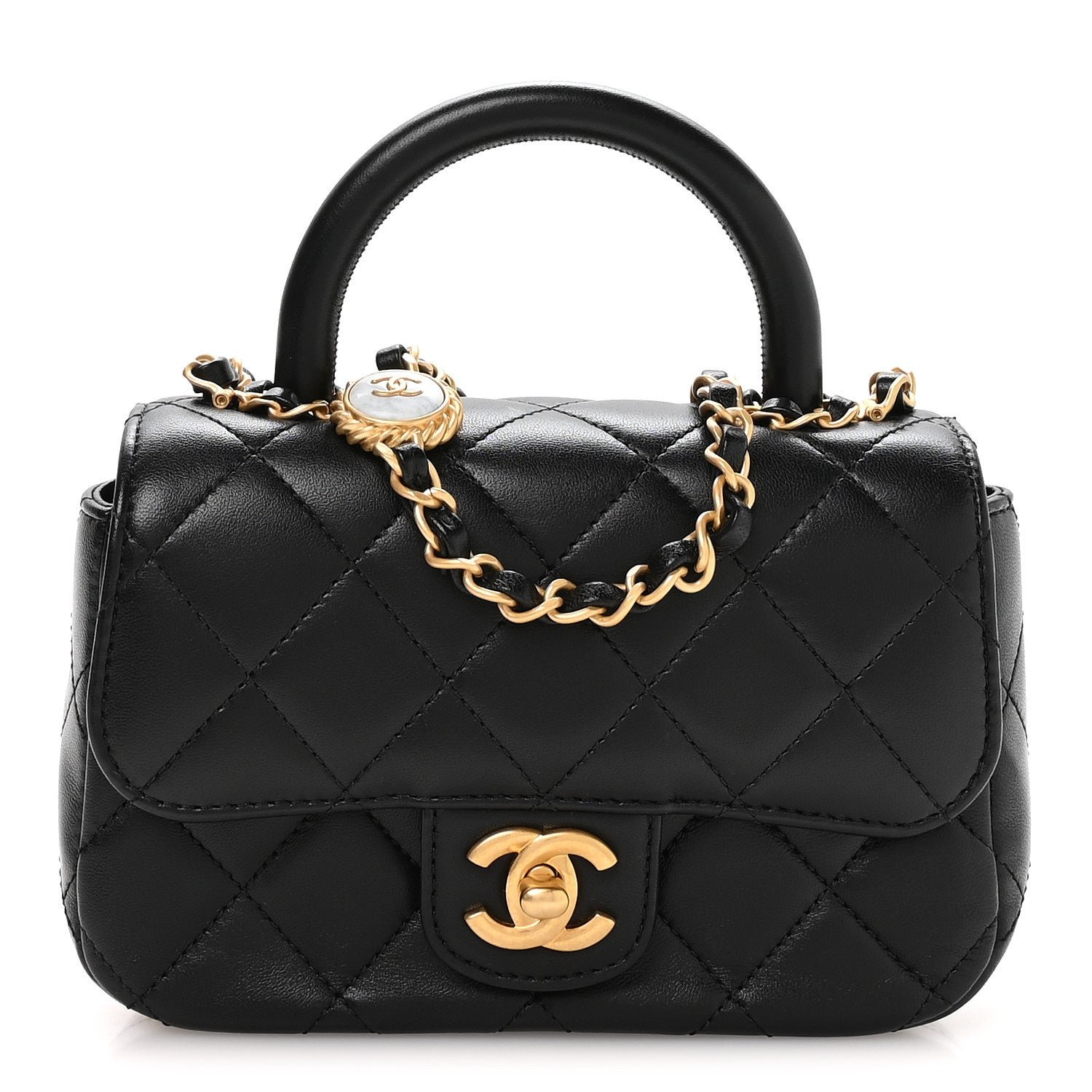 Chanel Lambskin Quilted Bijoux Chain Mini Top Handle Flap Black