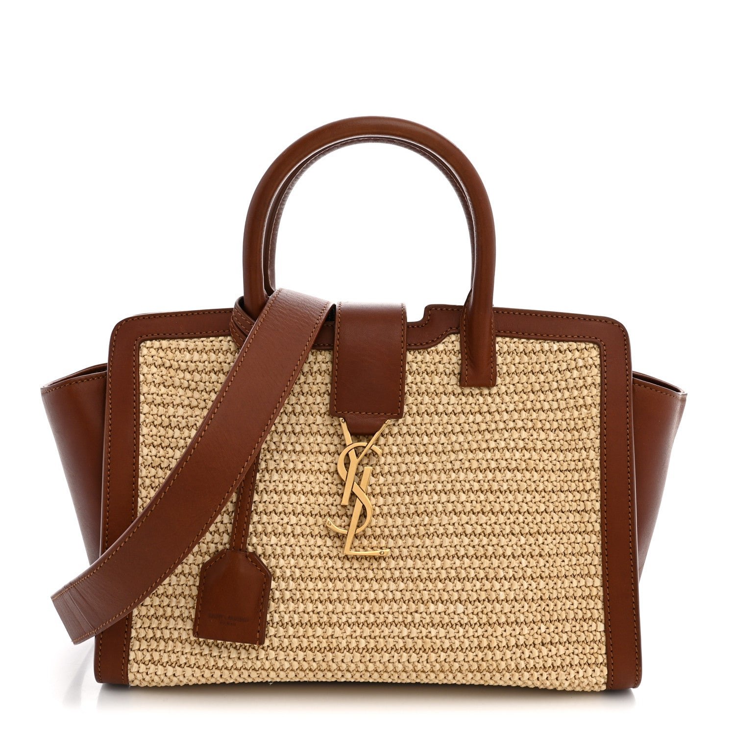 Saint Laurent Raffia Baby Monogram Downtown Cabas Cognac