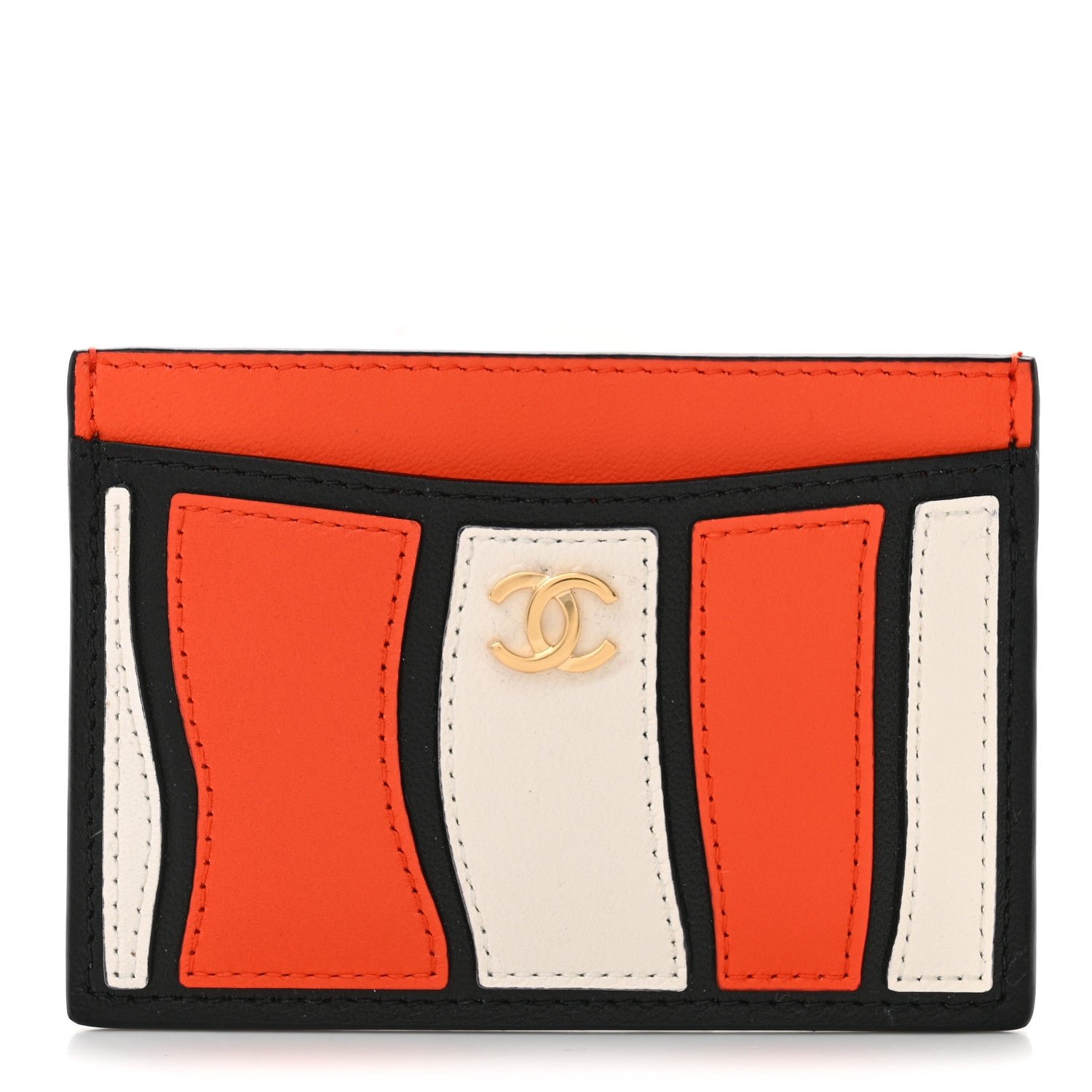 Chanel Lambskin Coco Beach Card Holder Orange White Black