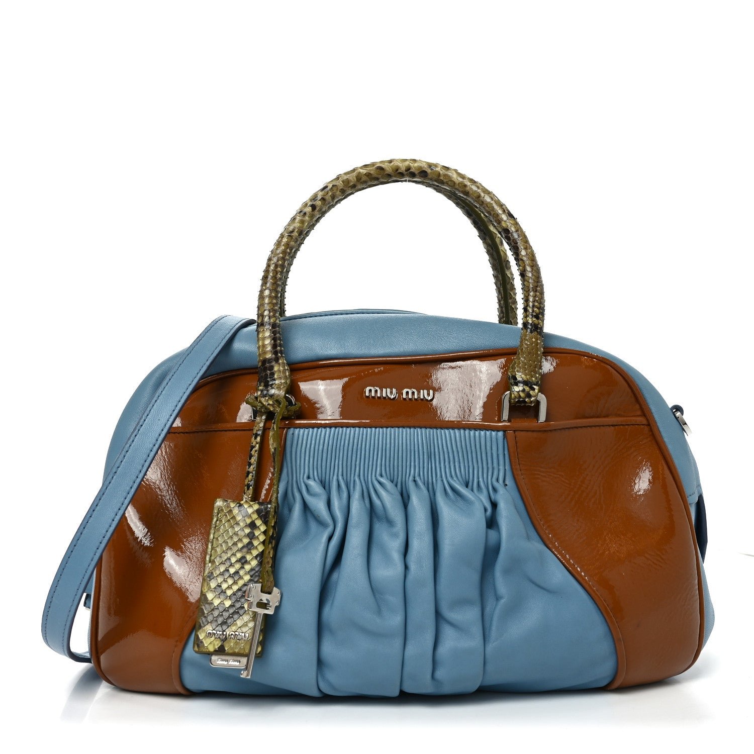 Miu Miu Miu Miu Nappa Vernice Snakeskin Bowler Cognac Astrale