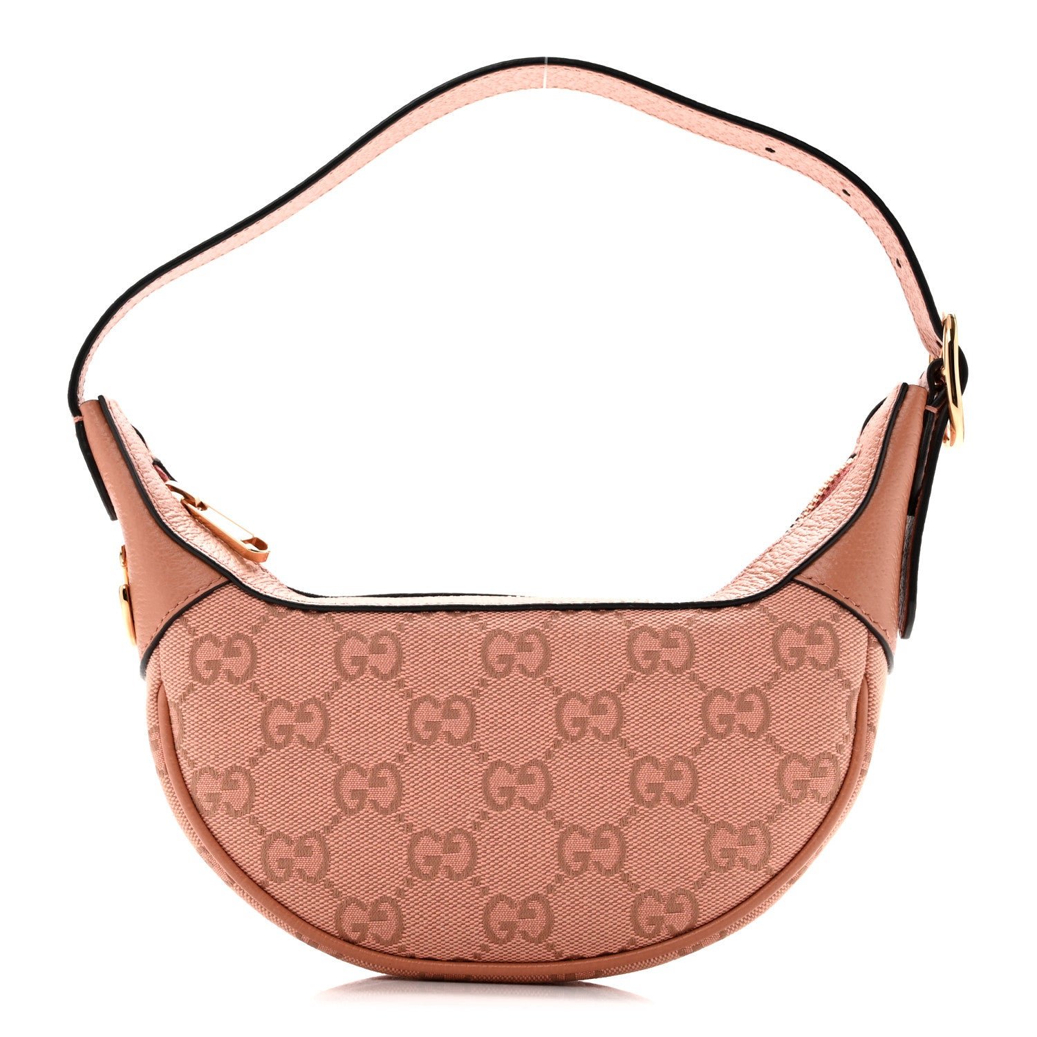 Gucci GG Supreme Monogram Textured Calfskin Web Mini Ophidia Half Moon Hobo Rose Pink