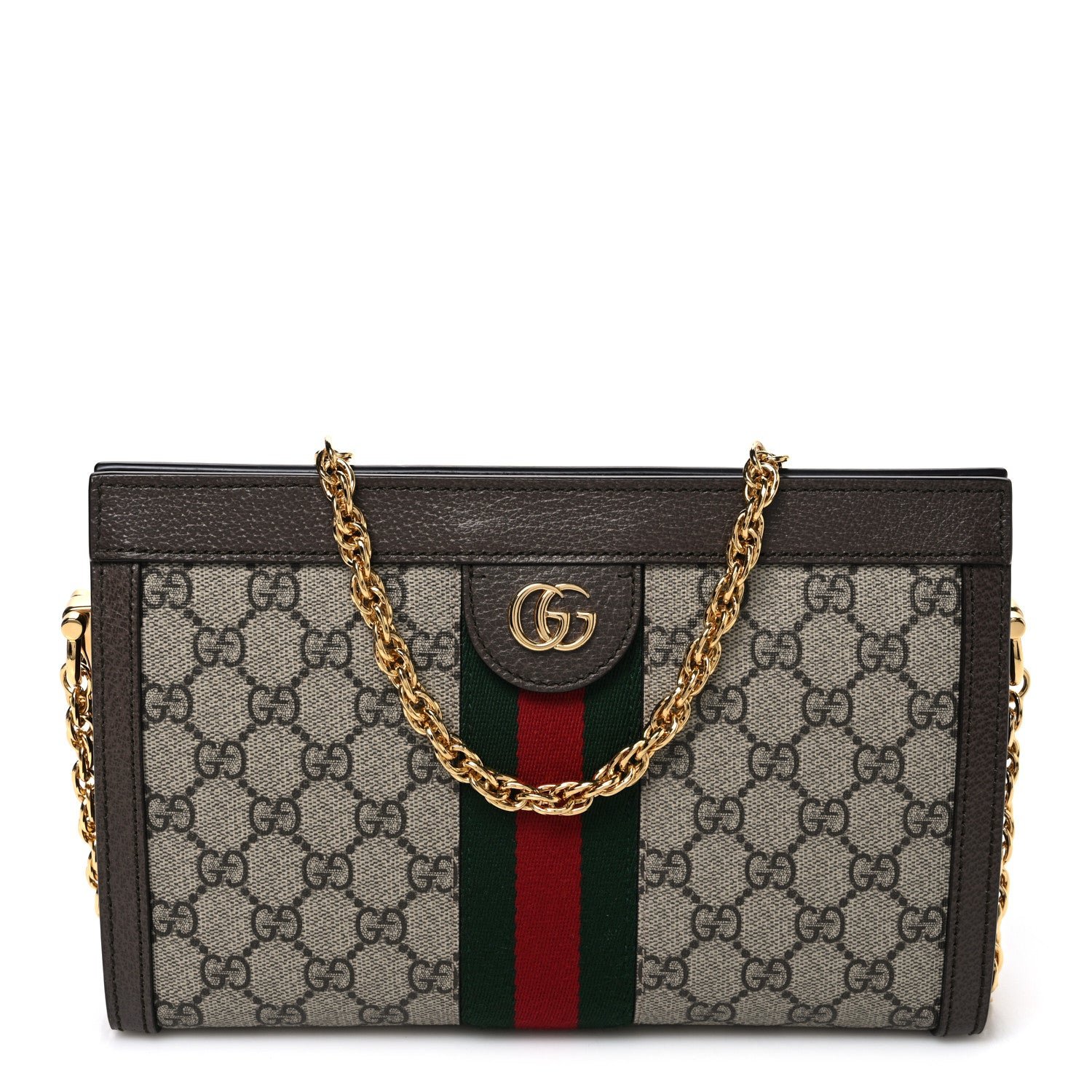 Gucci GG Supreme Monogram Web Small Ophidia Chain Shoulder Bag Brown