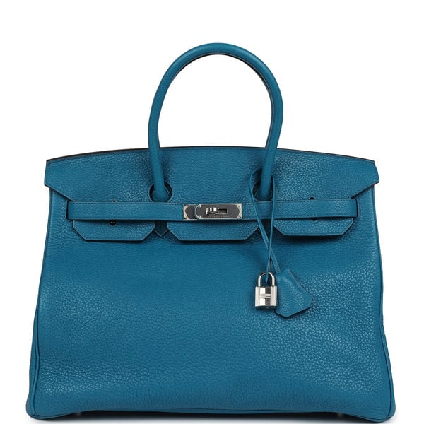 Hermes Pre-owned Hermes Birkin 35 Bleu Izmir Verso Clemence Palladium Hardware