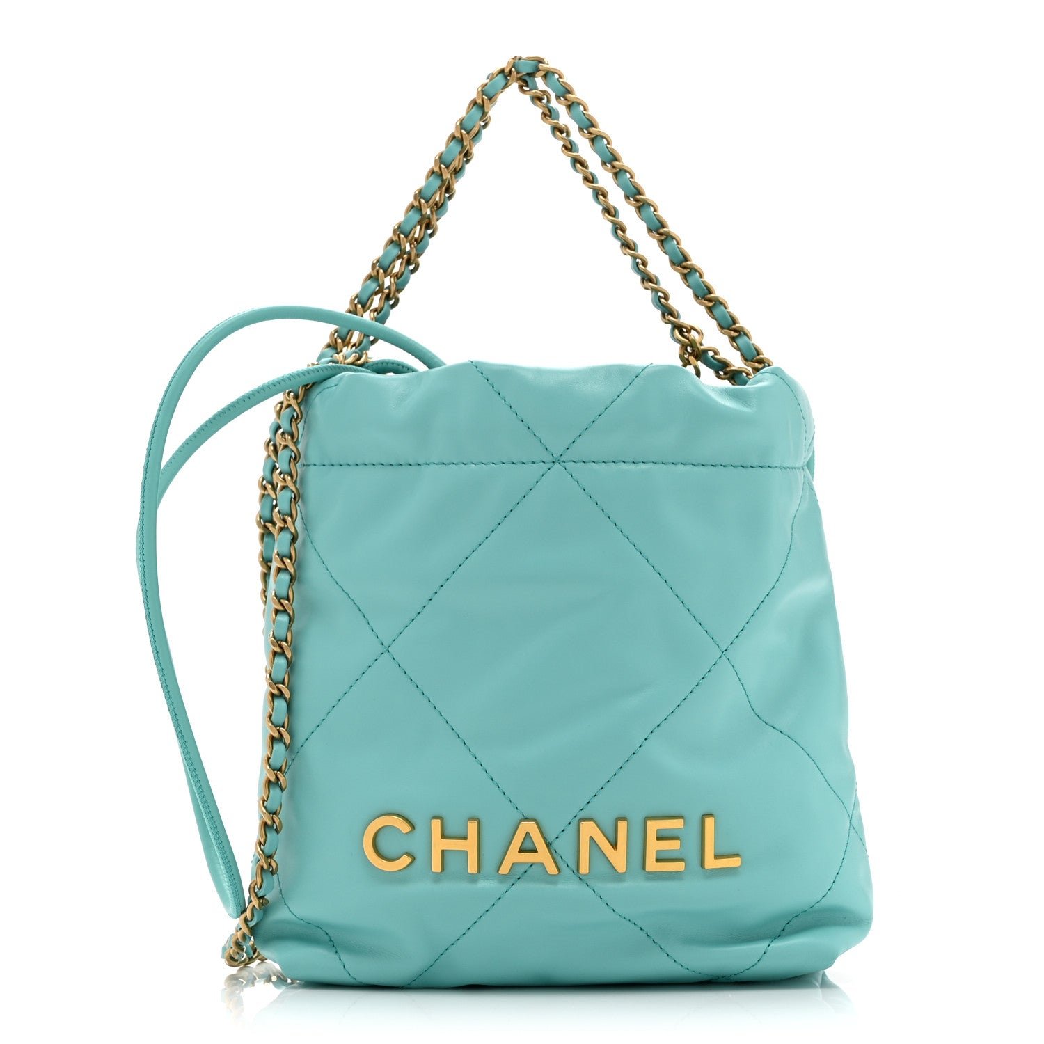 Chanel Shiny Calfskin Quilted Mini Chanel 22 Turquoise