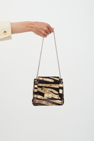 Brown & Gold Textured Crossbody Bag