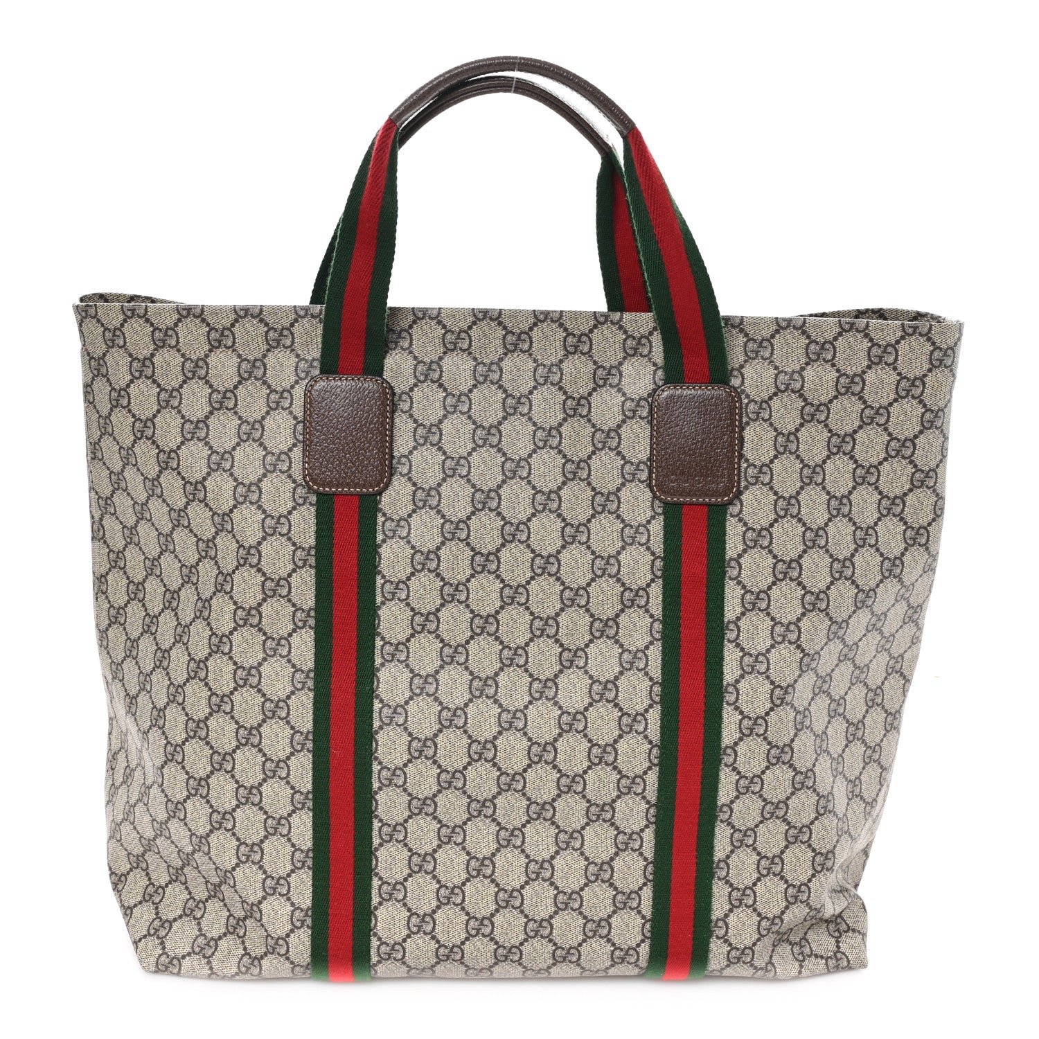 Gucci Tender GG Supreme Monogram Textured Dollar Calfskin Web Tote Beige Ebony New Acero