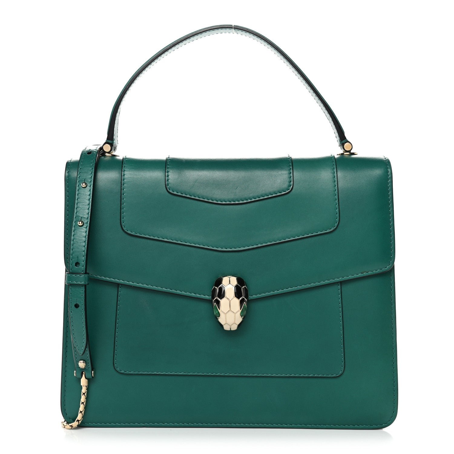 Bulgari Calfskin Large Serpenti Forever Top Handle Emerald Green