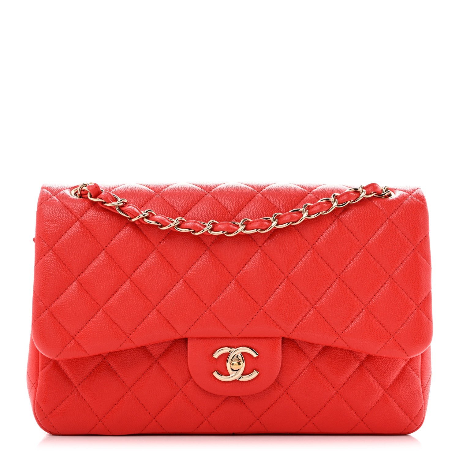 Chanel Caviar Quilted Jumbo Double Flap Red