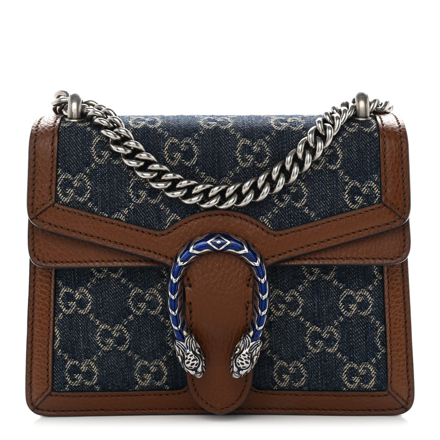 Gucci New Denim GG Monogram Dollar Calfskin Enamel Mini Dionysus Shoulder Bag Blue Tea Cuir Epilog Electric Blue