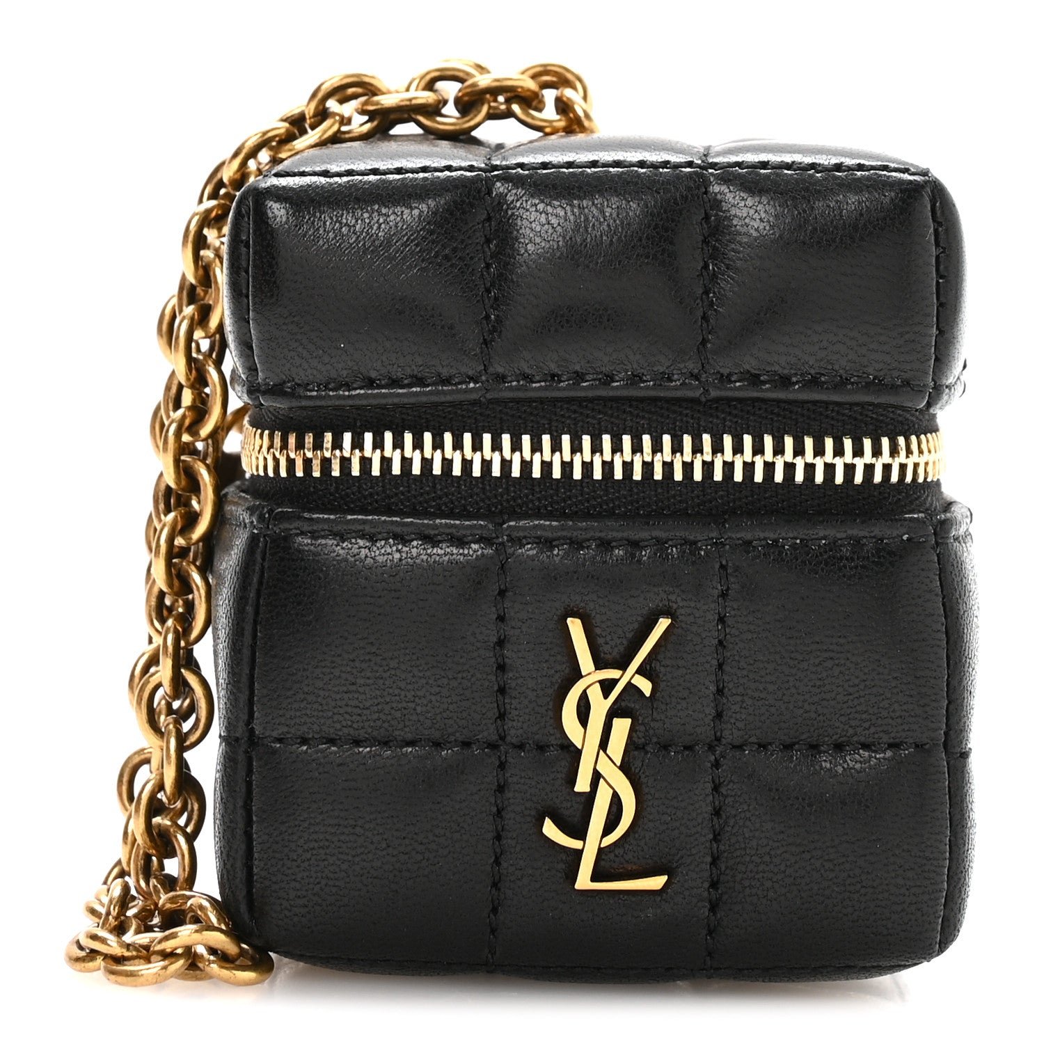 Saint Laurent Lambskin Cassandre Matelasse Carre Mini Cube On Chain Black