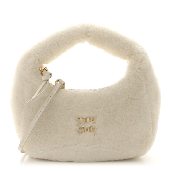 Miu Miu Montone Shearling Small Wander Hobo White