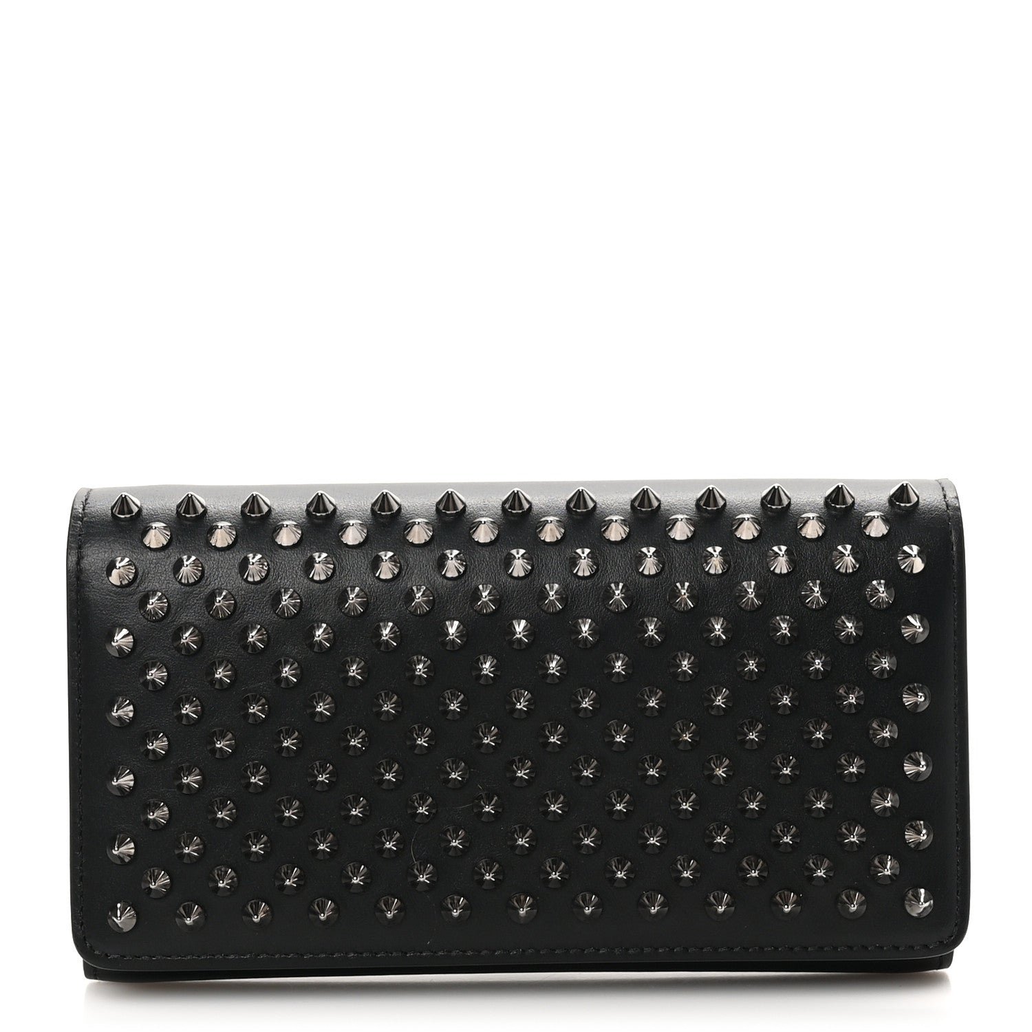 Christian Louboutin Calfskin Spikes Macaron Wallet Black