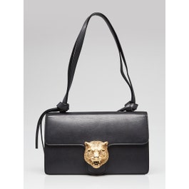 Gucci Gucci Black Calfskin Leather Animalier Shoulder Bag