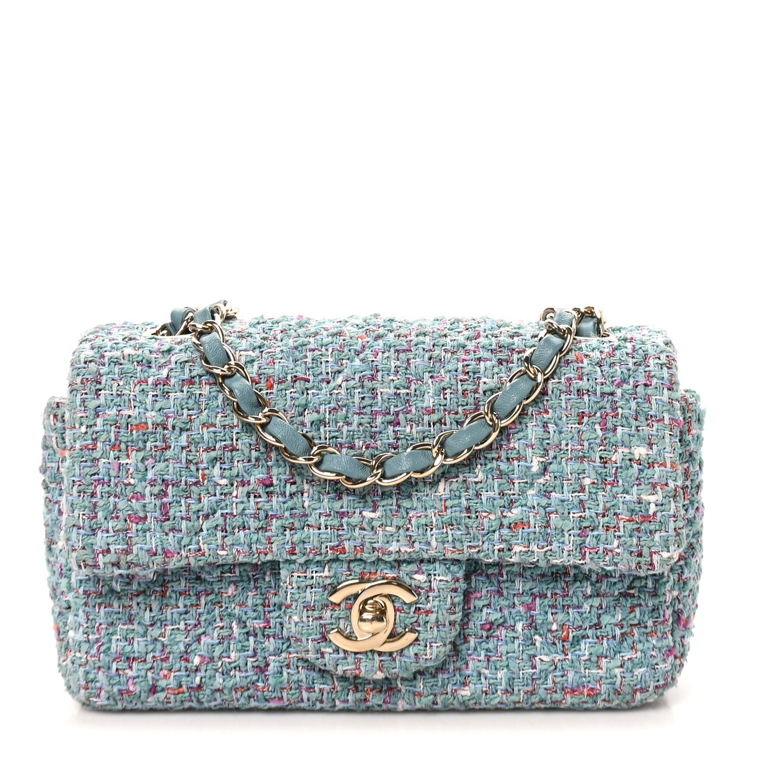 Chanel Tweed Quilted Mini Rectangular Flap Blue Multicolor