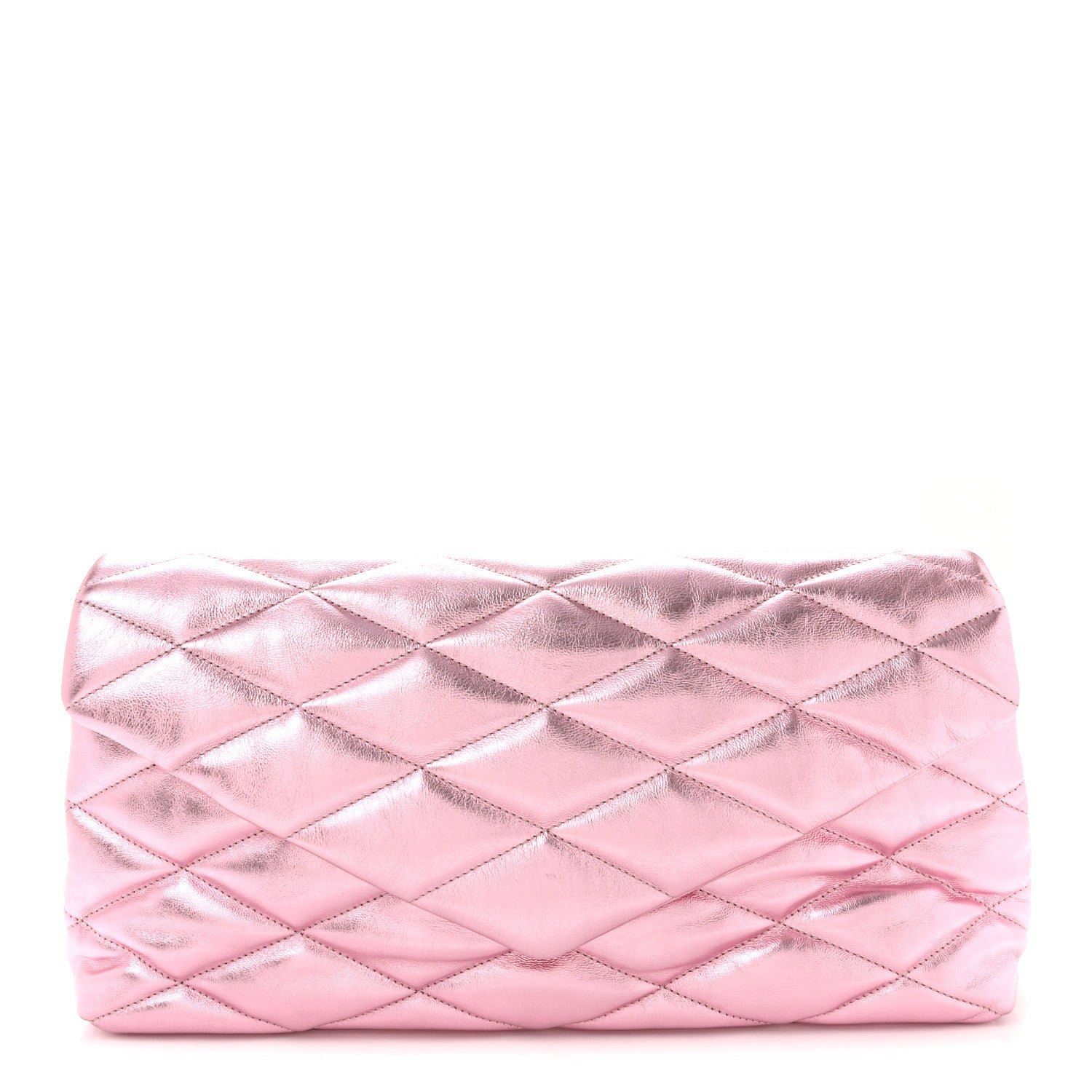 Saint Laurent Metallic Lambskin Quilted Sade Puffer Envelope Clutch New Azalea