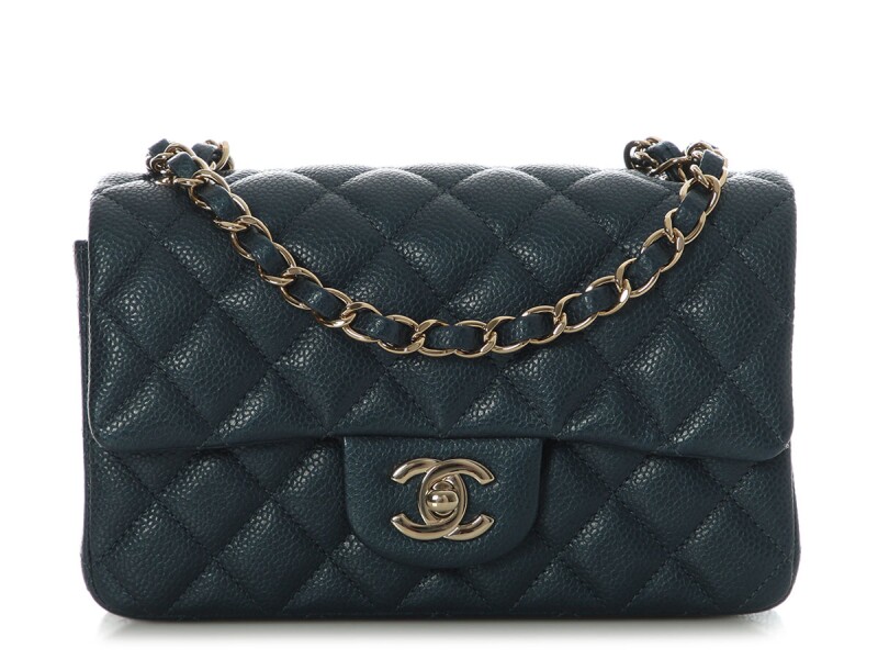 Dark Blue Quilted Caviar Mini Classic Flap Bag Gold Hardware, 2018
