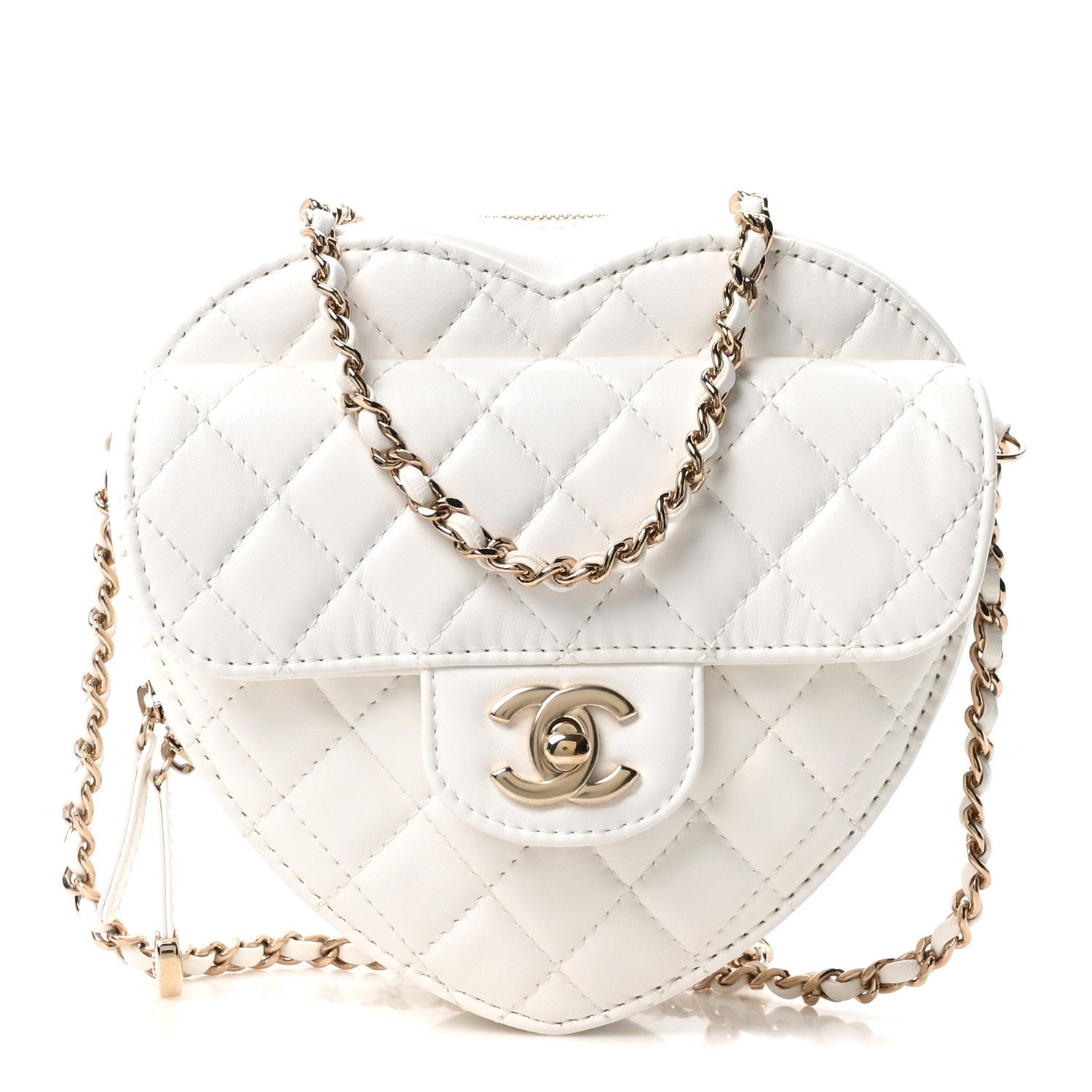 Chanel Lambskin Quilted CC In Love Heart Bag White