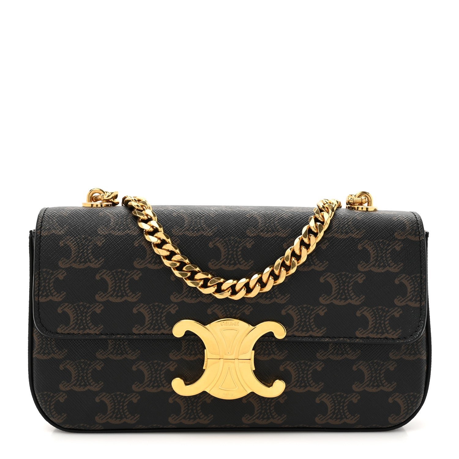 Celine Triomphe Canvas Chain Shoulder Bag Tan