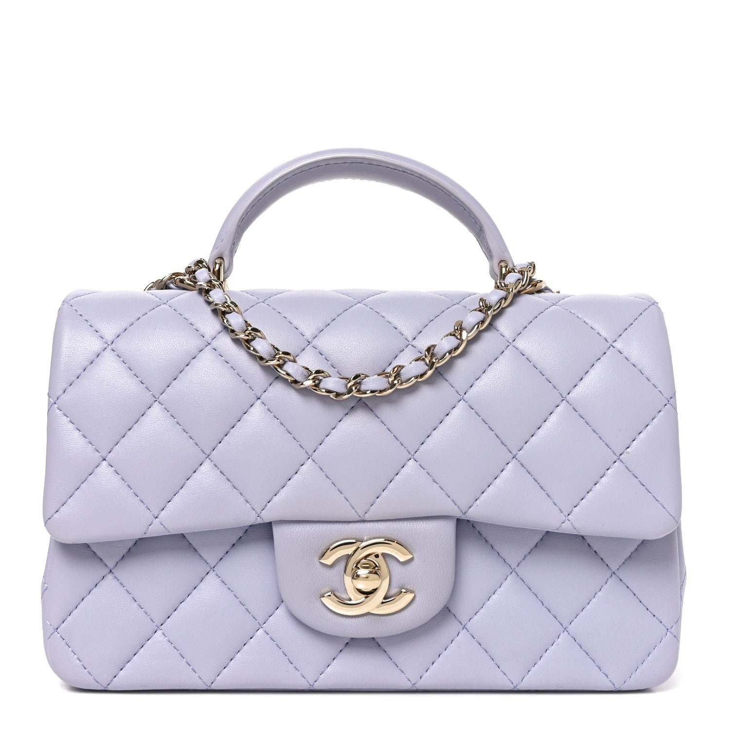 Chanel Lambskin Quilted Mini Top Handle Rectangular Flap Light Purple