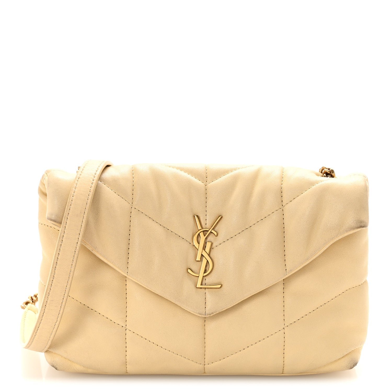 Saint Laurent Lambskin Quilted Toy Loulou Puffer Monogram Chain Satchel Juane Pale